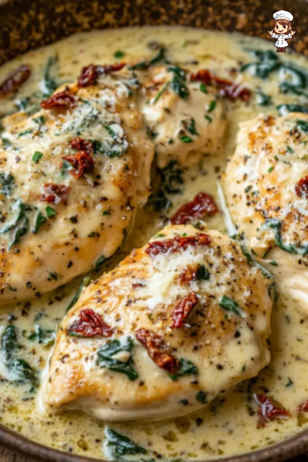Creamy Tuscan Chicken – Easy One-Skillet Dinner with Garlic, Spinach & Sun-Dried Tomatoes