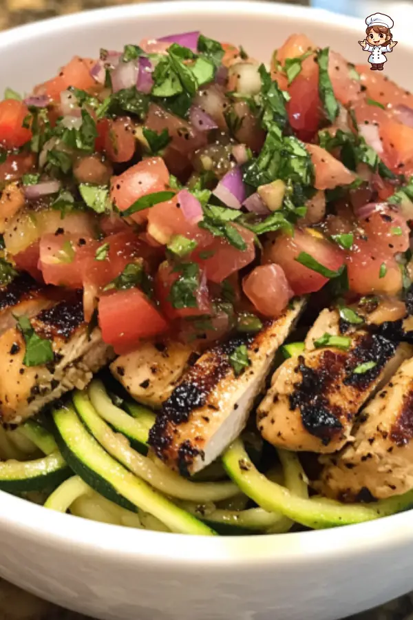 Grilled Chicken Zoodle Bowls with Bruschetta – Healthy Low-Carb Dinner Recipe