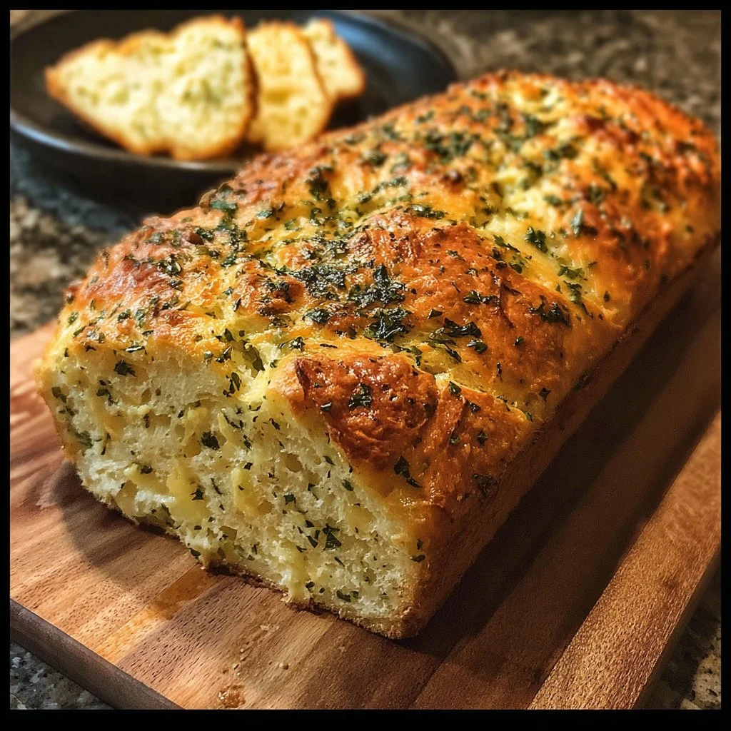 Freshly baked Cheddar Herb Bread with herbs and melted cheese