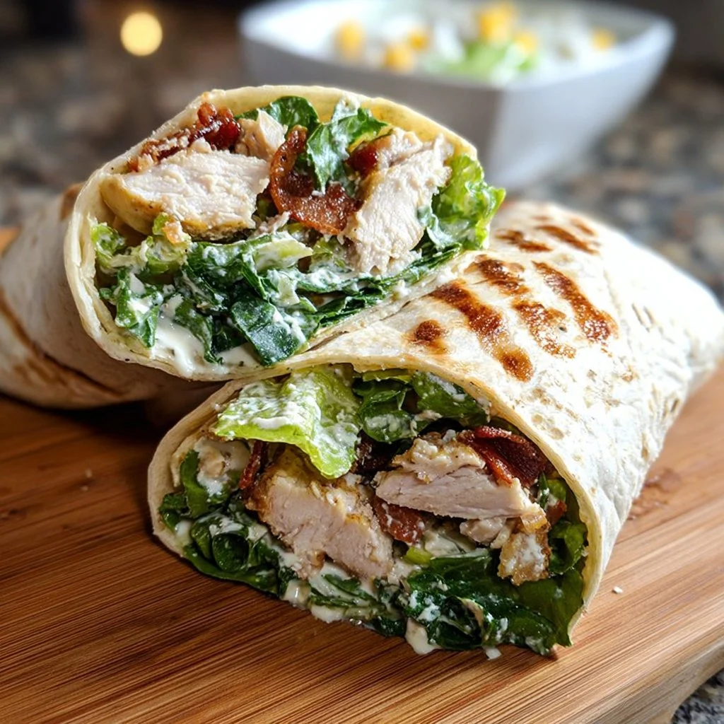 Delicious Chicken Caesar Wraps with fresh ingredients and a creamy dressing