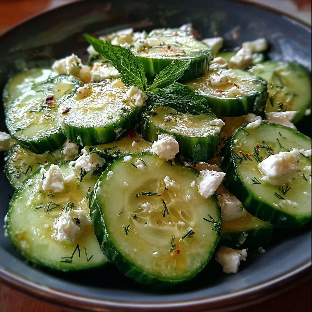 Fresh Cucumber Feta Salad with herbs and olive oil