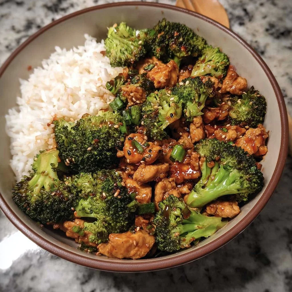 Honey Sriracha Chicken dish with ground chicken and broccoli