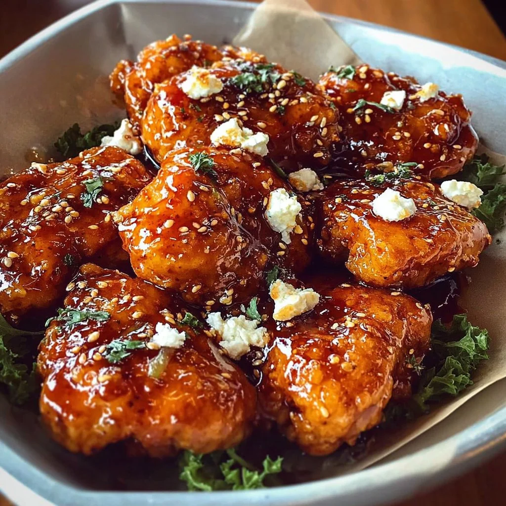 Delicious Hot Honey Chicken drizzled with spicy honey glaze on a plate.