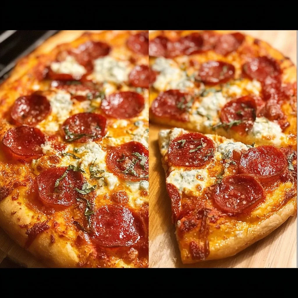 Hot Honey Pepperoni Ricotta Pizza topped with spicy honey and creamy ricotta.