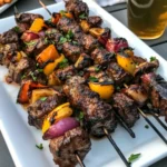 Grilled marinated beef kabobs ready to be served