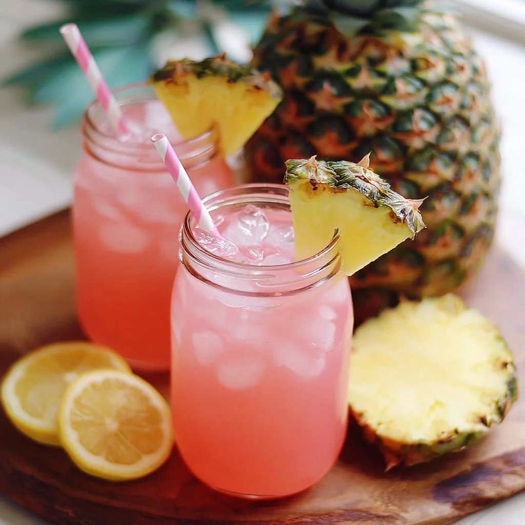 Refreshing Pineapple Pink Lemonade Soda in a glass with vibrant colors.