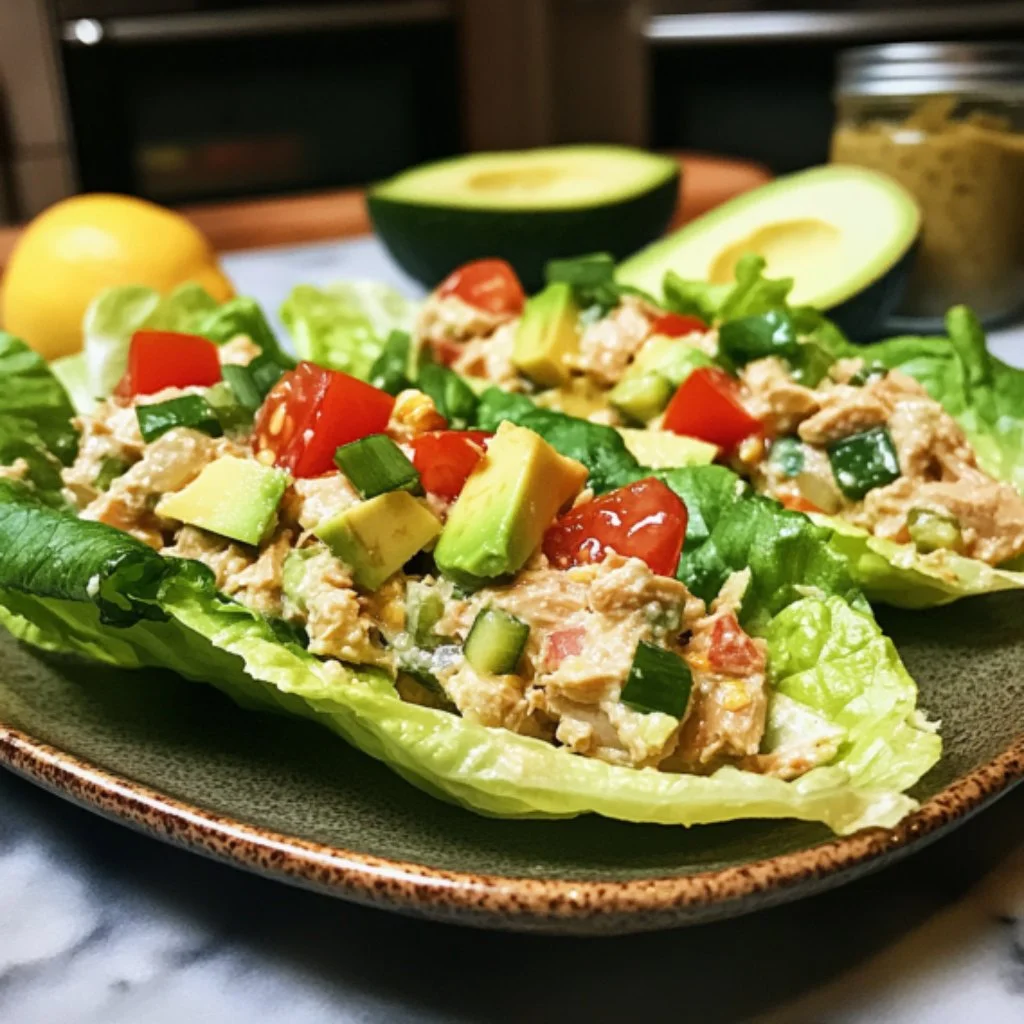 Tuna salad lettuce wraps filled with fresh ingredients for a healthy meal