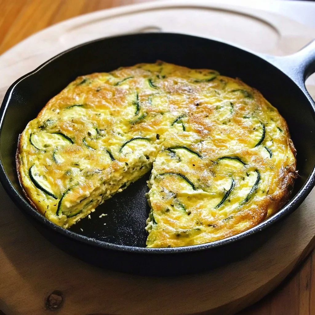 Zucchini and Cheddar Frittata served on a plate with herbs