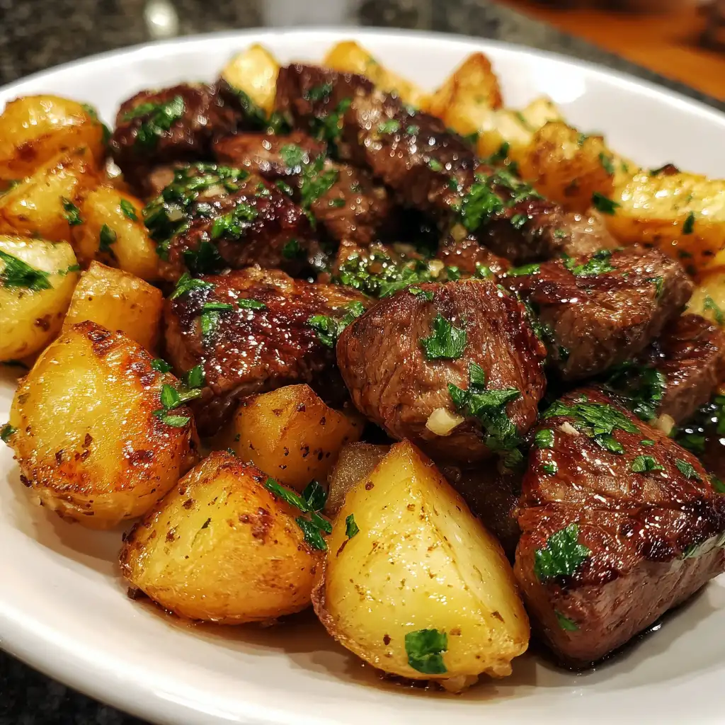 Garlic Butter Steak Bites and Potatoes