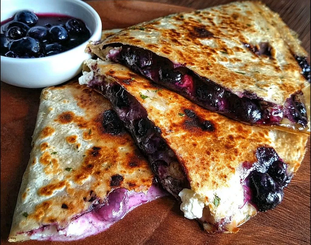 Delicious blueberry cream cheese quesadilla served hot