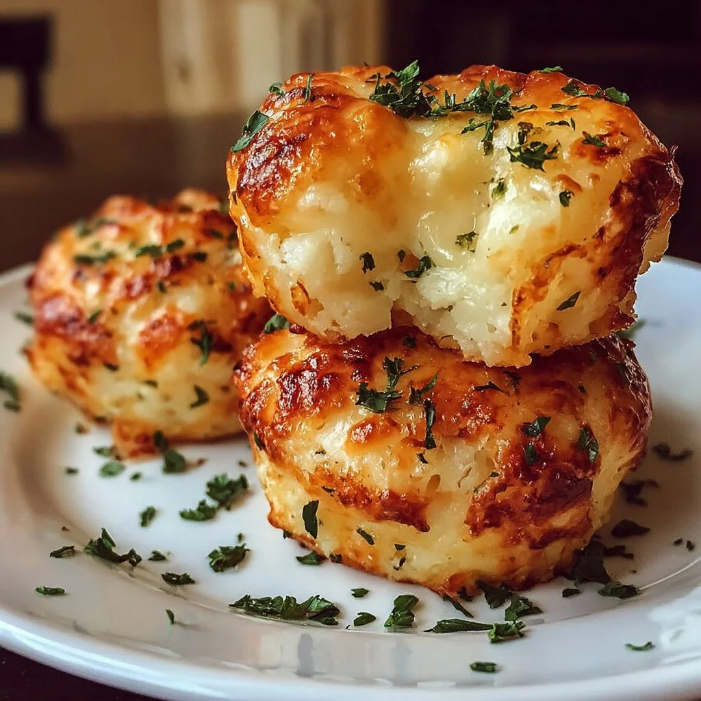 Cheesy mashed potato puff bites served in a dish