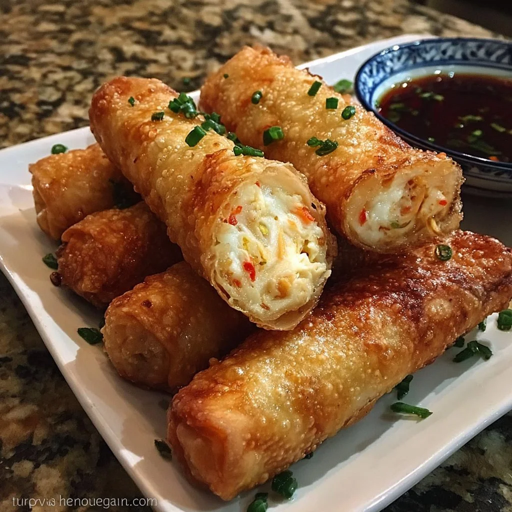 Delicious crab egg rolls served crispy with fresh crab filling