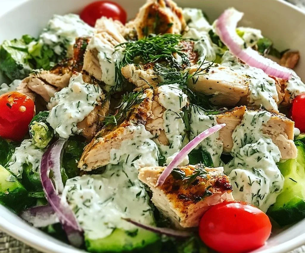 Delicious Tzatziki Chicken Salad with fresh ingredients and yogurt dressing