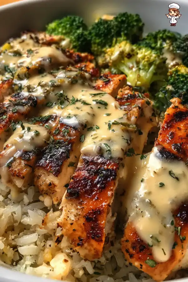 Preparation of Grilled Chicken Broccoli Bowls with Garlic Sauce