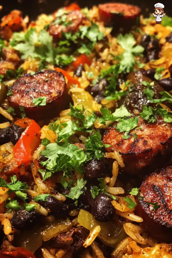 Preparation of Hearty Black Beans and Rice with Sausage Recipe