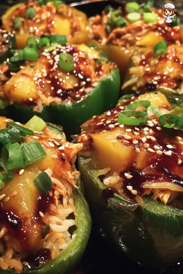 Preparation of Teriyaki Pineapple Chicken Stuffed Peppers