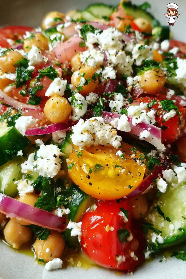 Step-by-Step Preparation of Cucumber Tomato Chickpea Salad with Feta Recipe