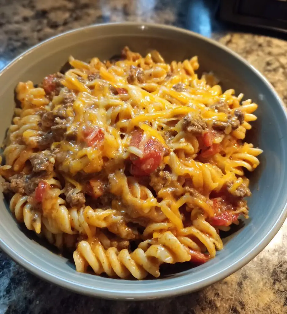 Creamy Rotel Pasta with Ground Beef
