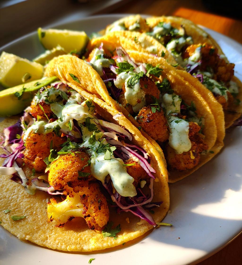 cauliflower tacos with cilantro lime crema - detail 1