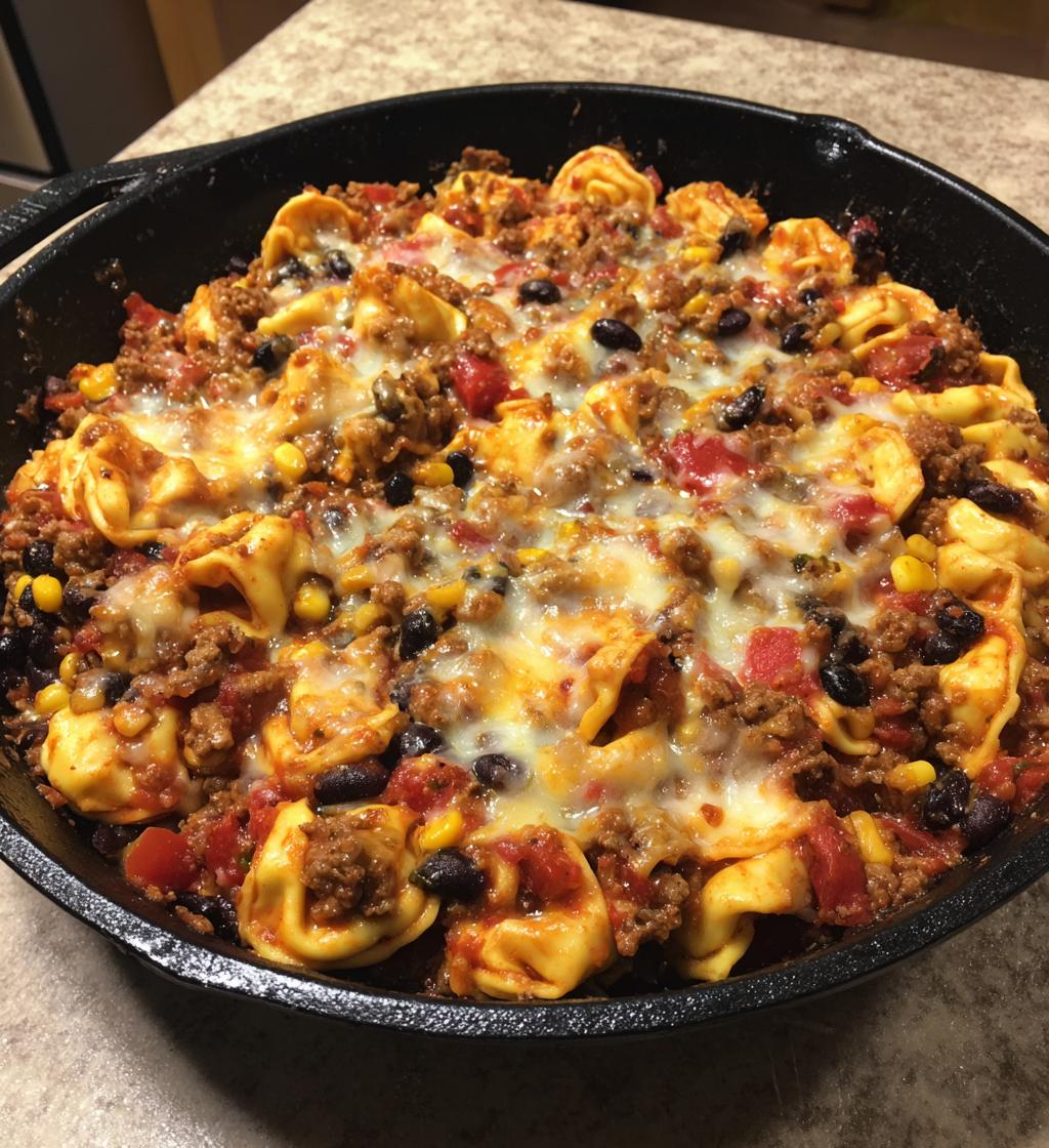 cheesy beef enchilada tortellini skillet - detail 1
