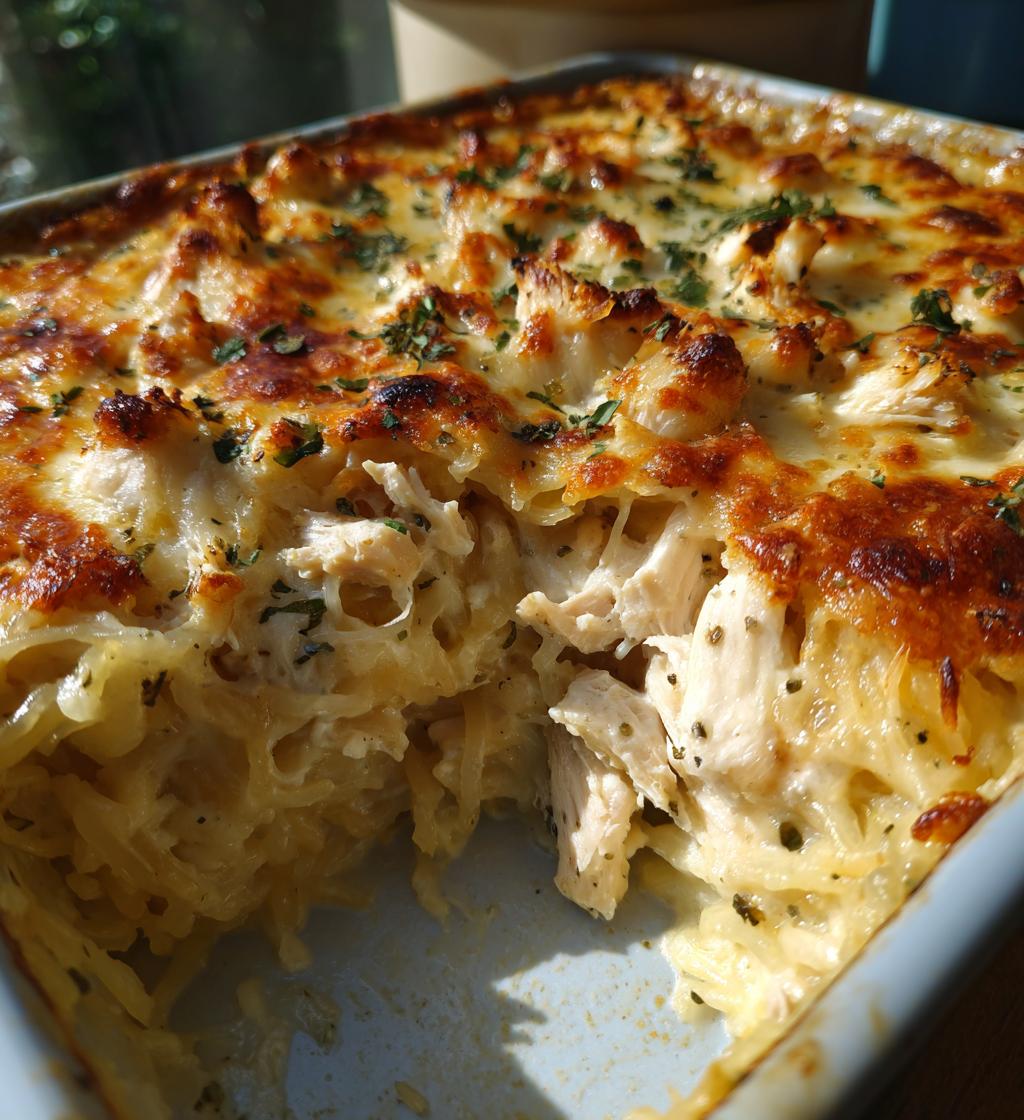 chicken alfredo spaghetti squash casserole