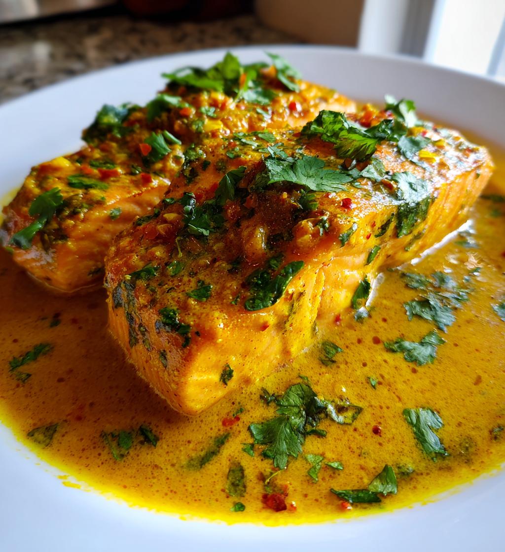 coconut curry salmon with garlic butter - detail 1