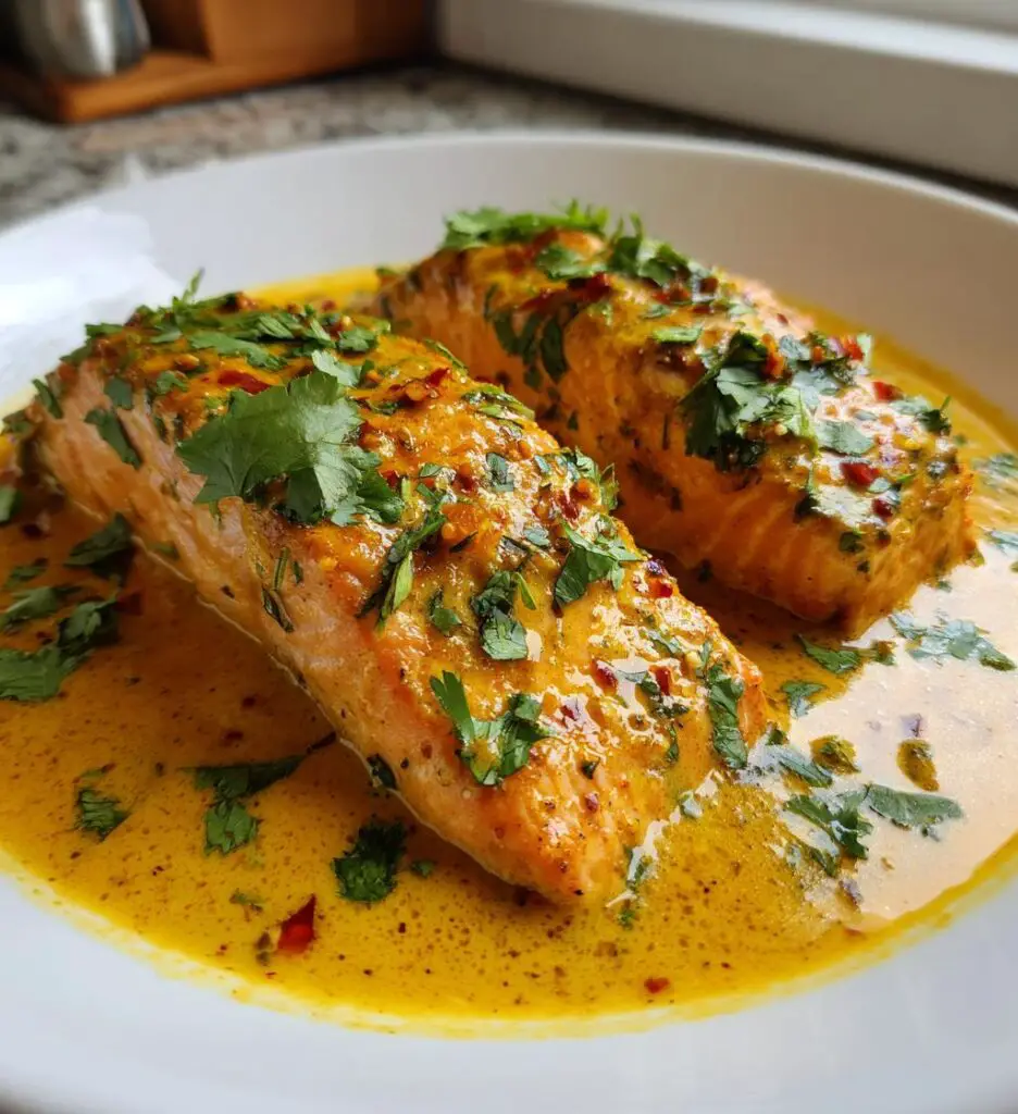coconut curry salmon with garlic butter