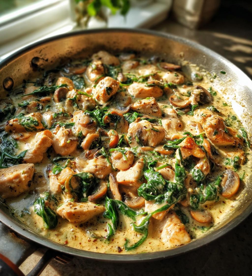 creamy chicken mushroom spinach skillet - detail 1
