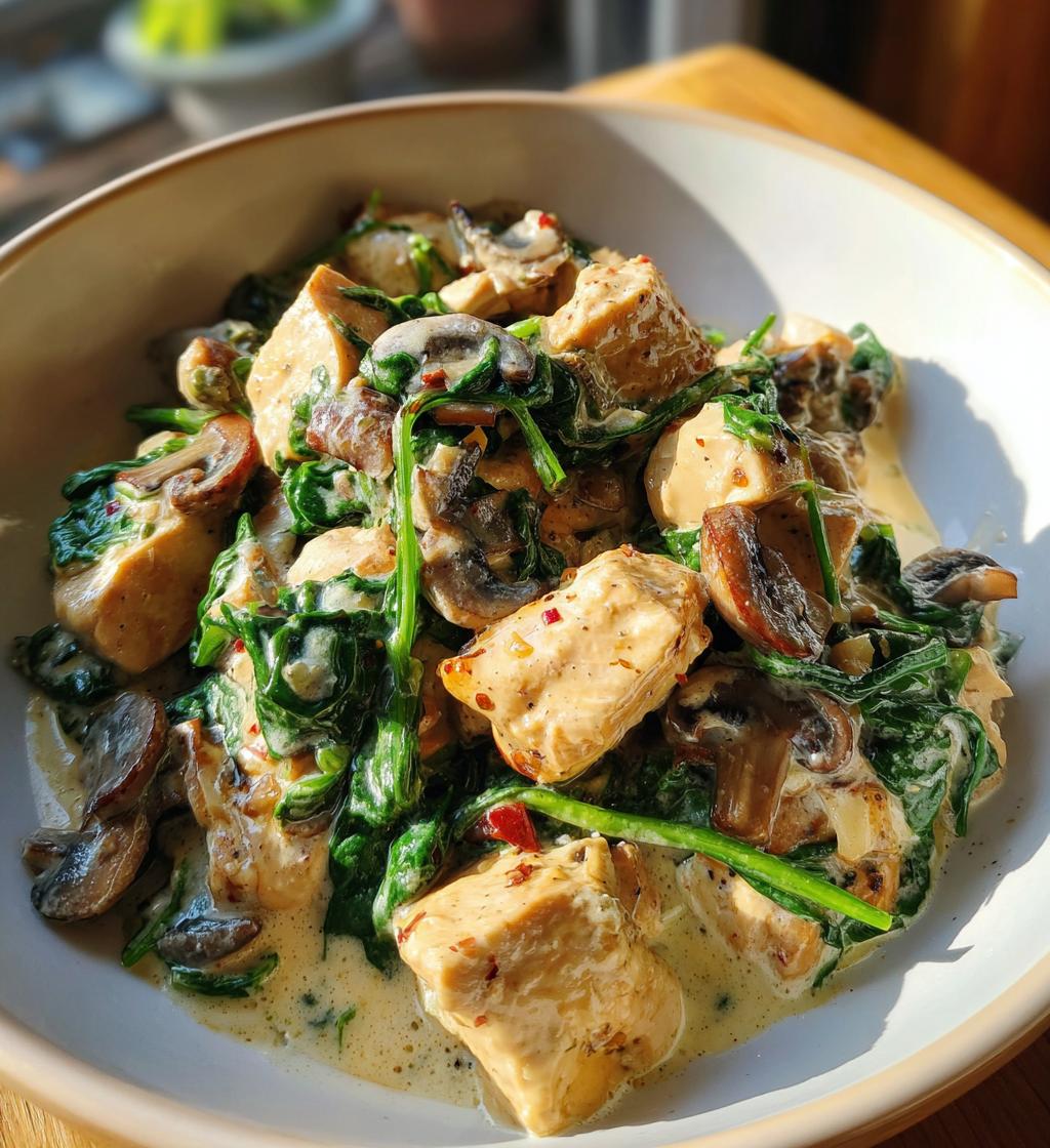 creamy chicken mushroom spinach skillet