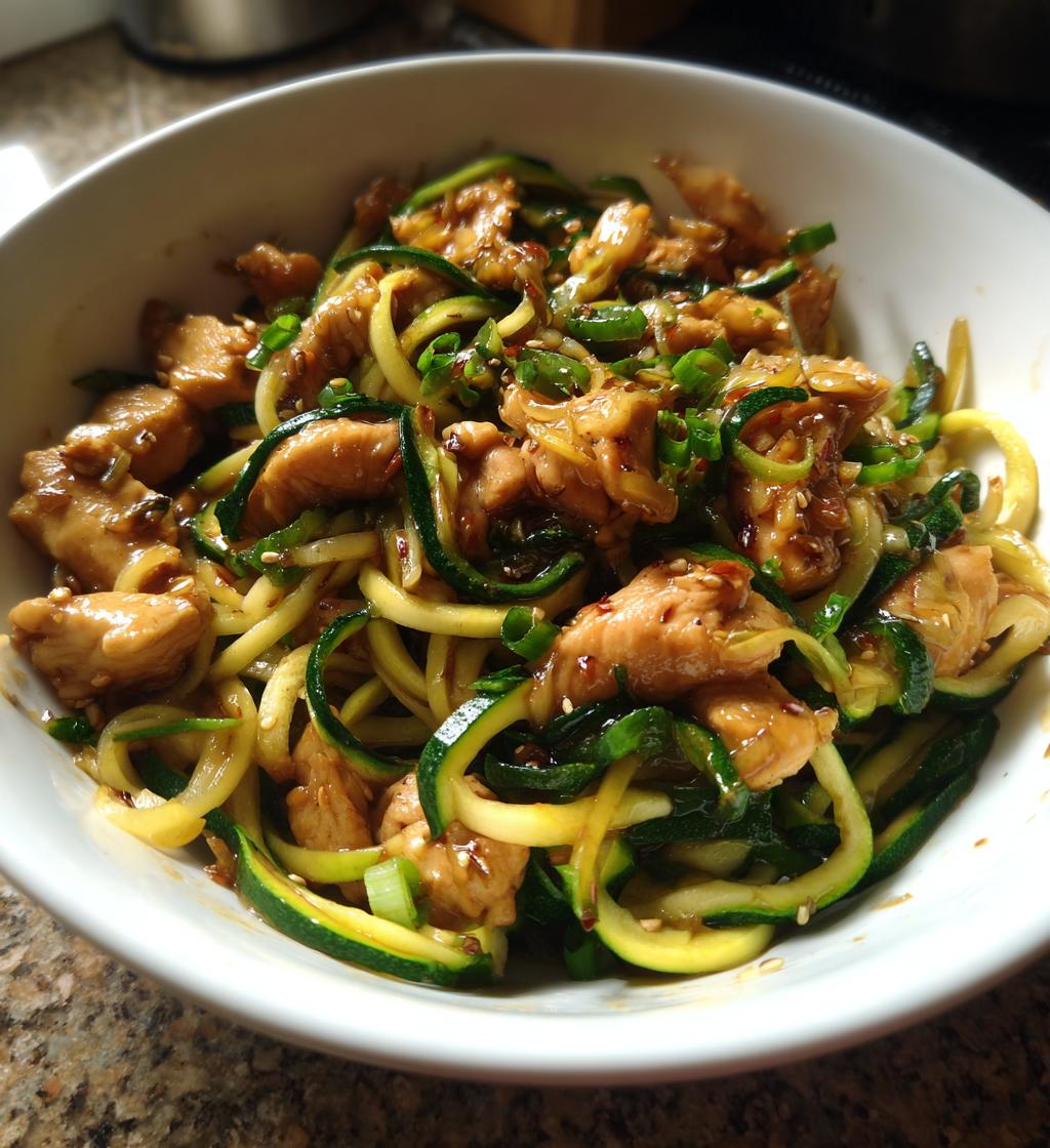 garlic chicken zucchini noodles stir fry - detail 1