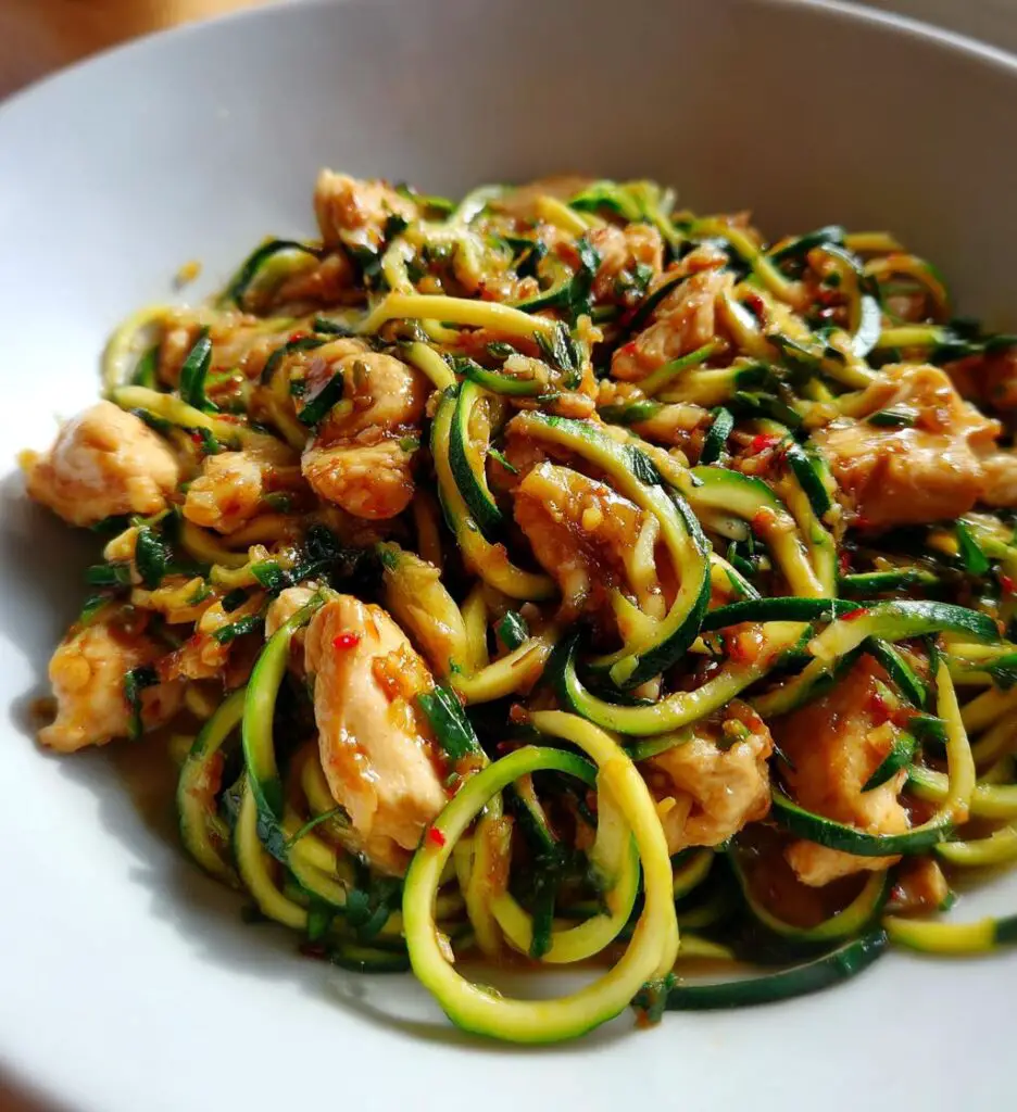 garlic chicken zucchini noodles stir fry