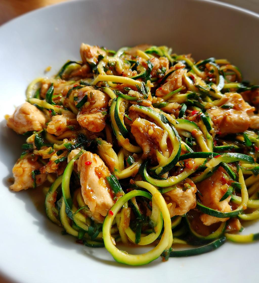 garlic chicken zucchini noodles stir fry