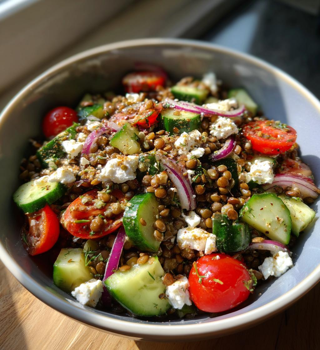 healthy mediterranean lentil salad - detail 1