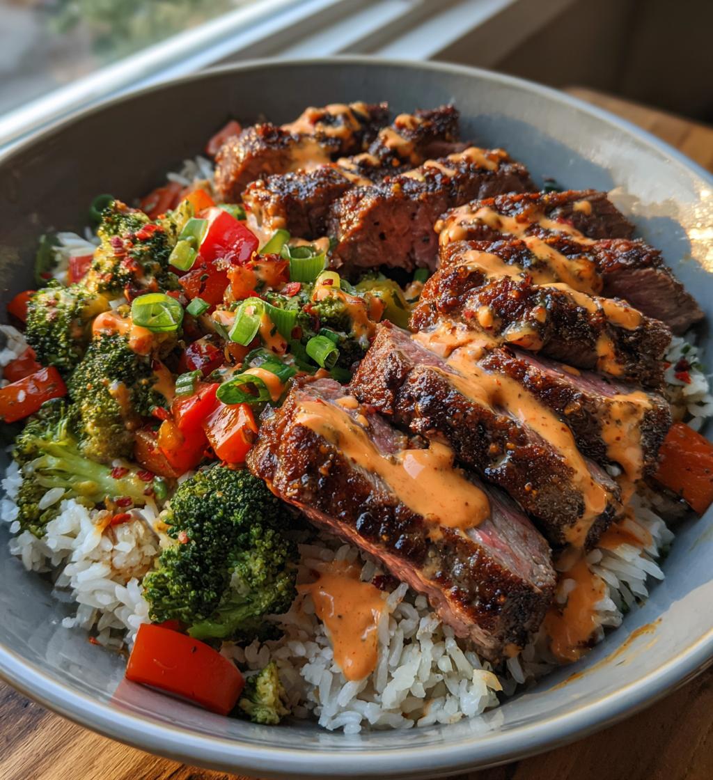 korean bbq steak rice bowls with spicy cream sauce - detail 1