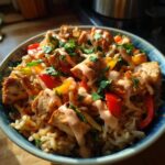 loaded chicken fajita rice bowls with smoky chipotle cream