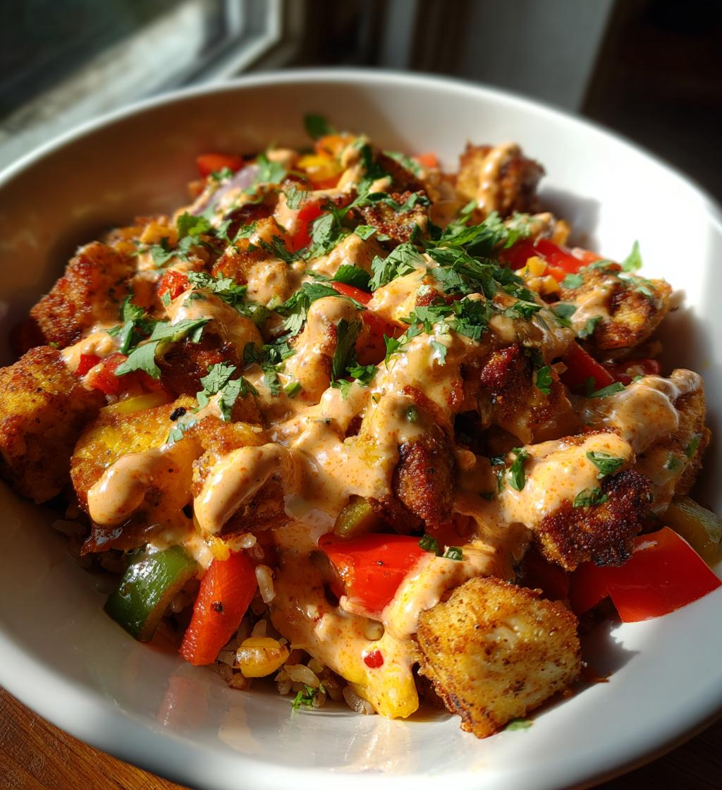 loaded chicken fajita rice bowls with smoky chipotle cream - detail 1