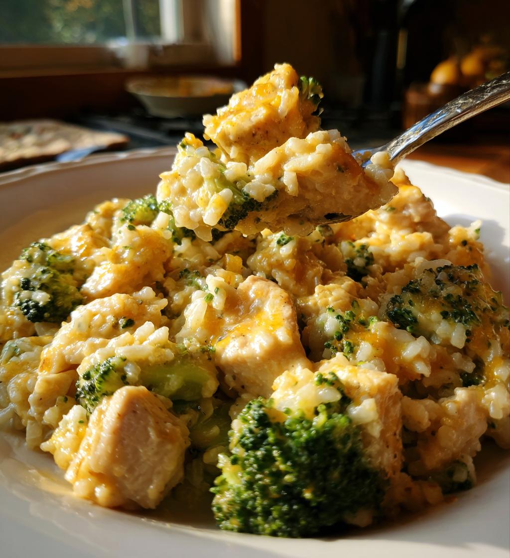 one pan cheesy chicken broccoli and rice - detail 1
