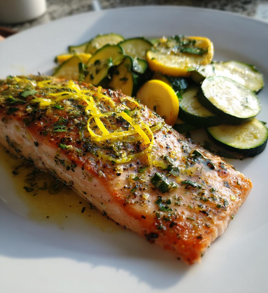 one pan lemon herb salmon and zucchini - detail 1