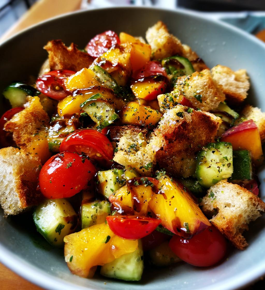 peach panzanella salad - detail 1
