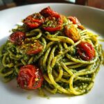 pesto pasta with roasted tomatoes