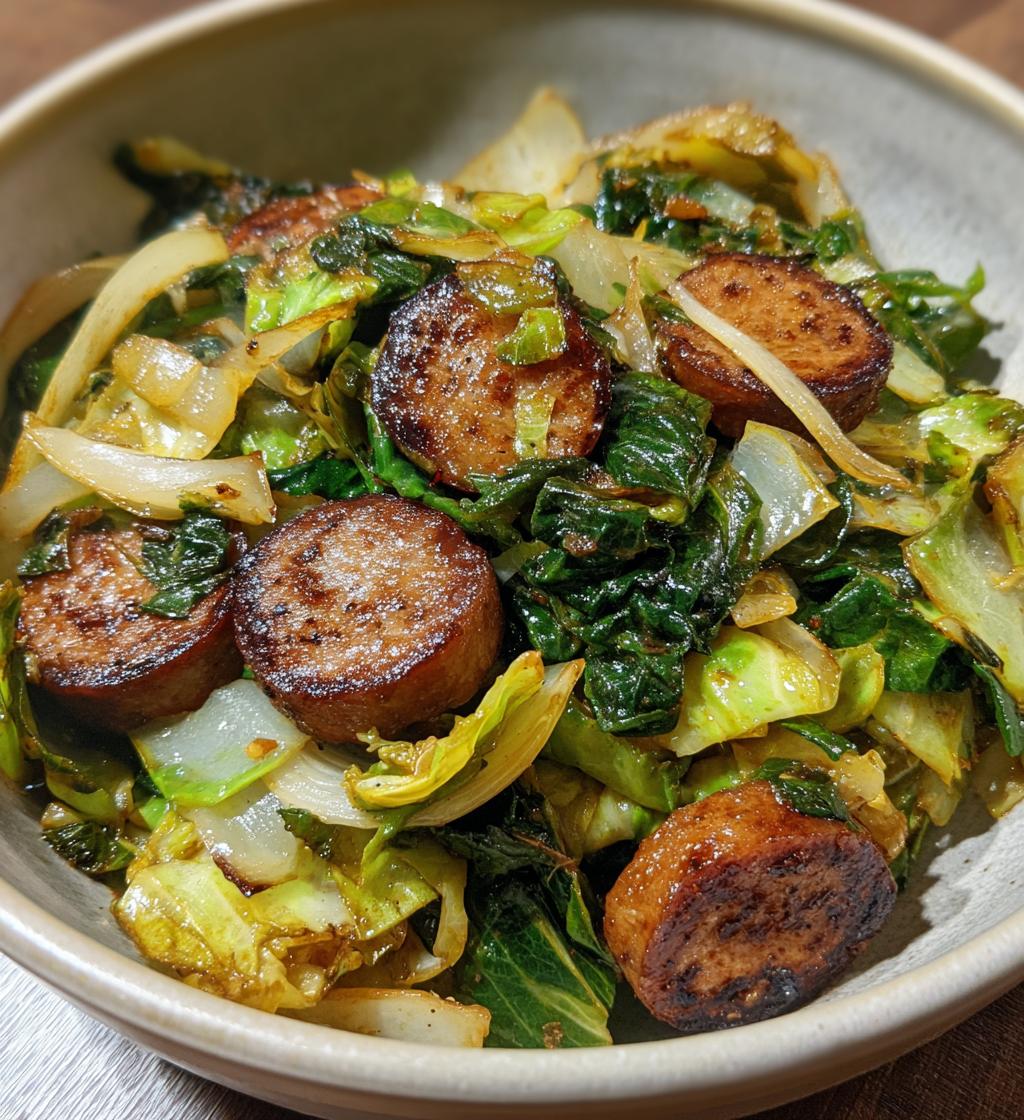 sausage and cabbage stir fry - detail 1