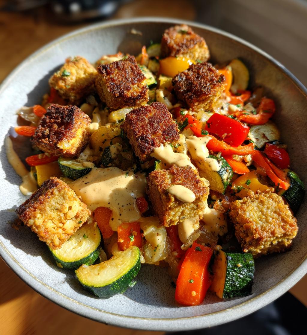 sheet pan tempeh and vegetables with cinnamon tahini sauce - detail 1