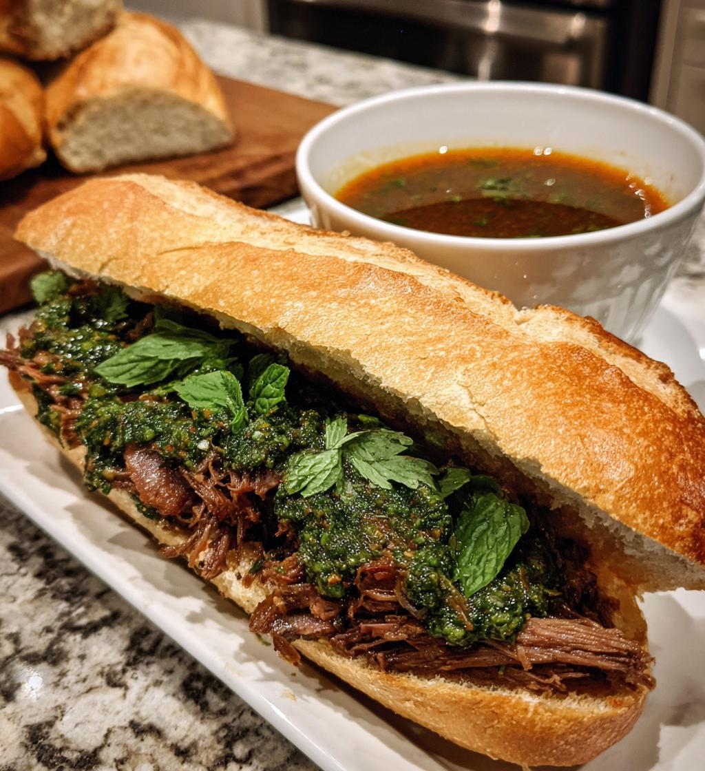 short rib pho french dip banh mi with thai basil chimichurri