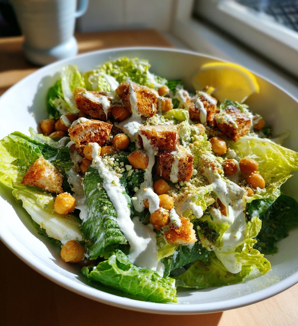 vegan caesar salad with chickpeas - detail 1