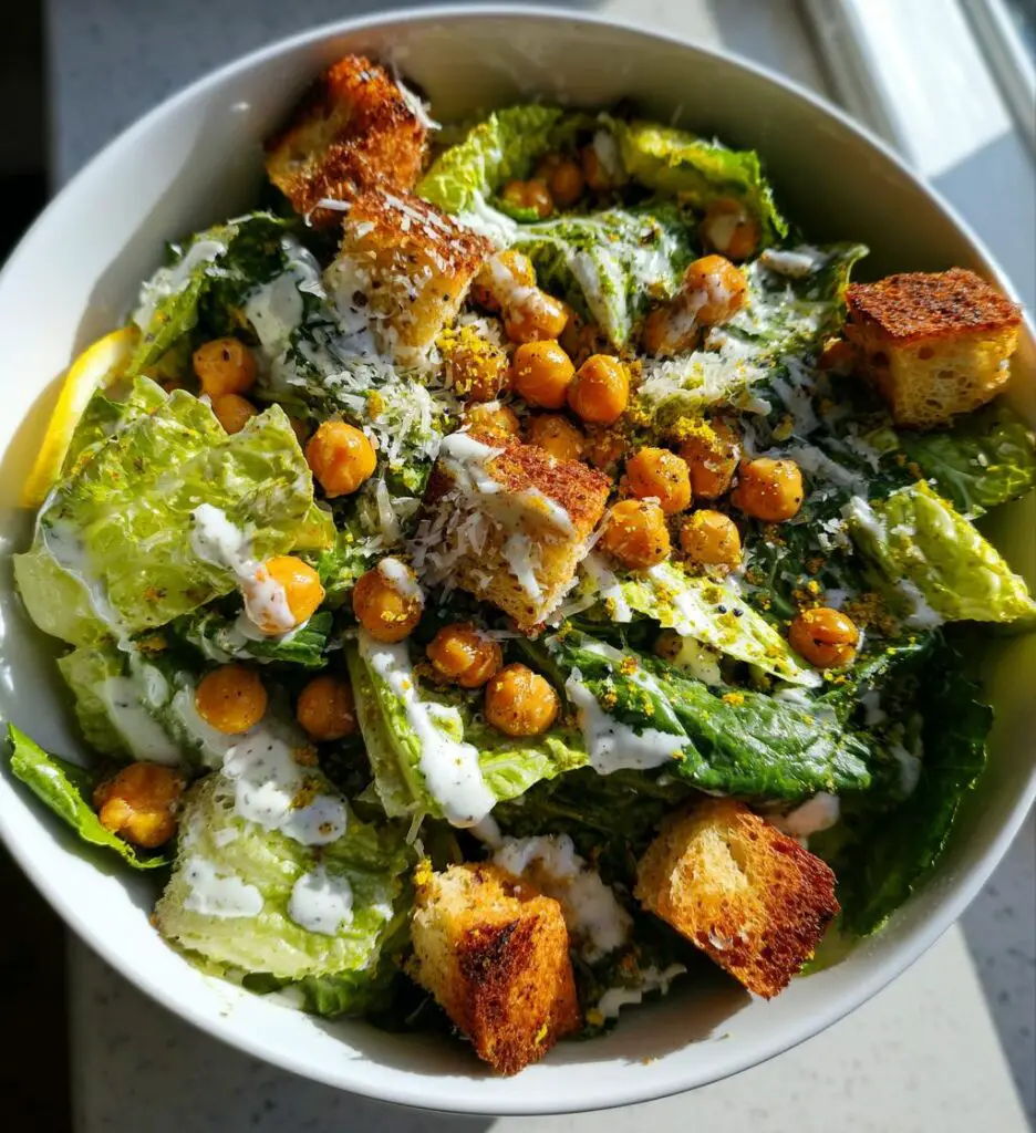 vegan caesar salad with chickpeas