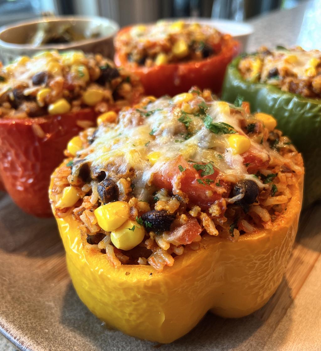 vegetarian stuffed bell peppers with rice - detail 1