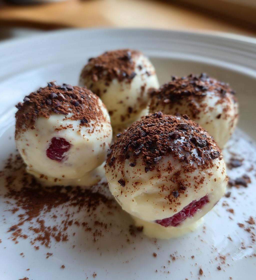 white chocolate raspberry truffles - detail 1
