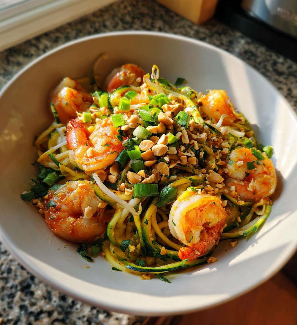 zucchini noodle pad thai with shrimp - detail 1