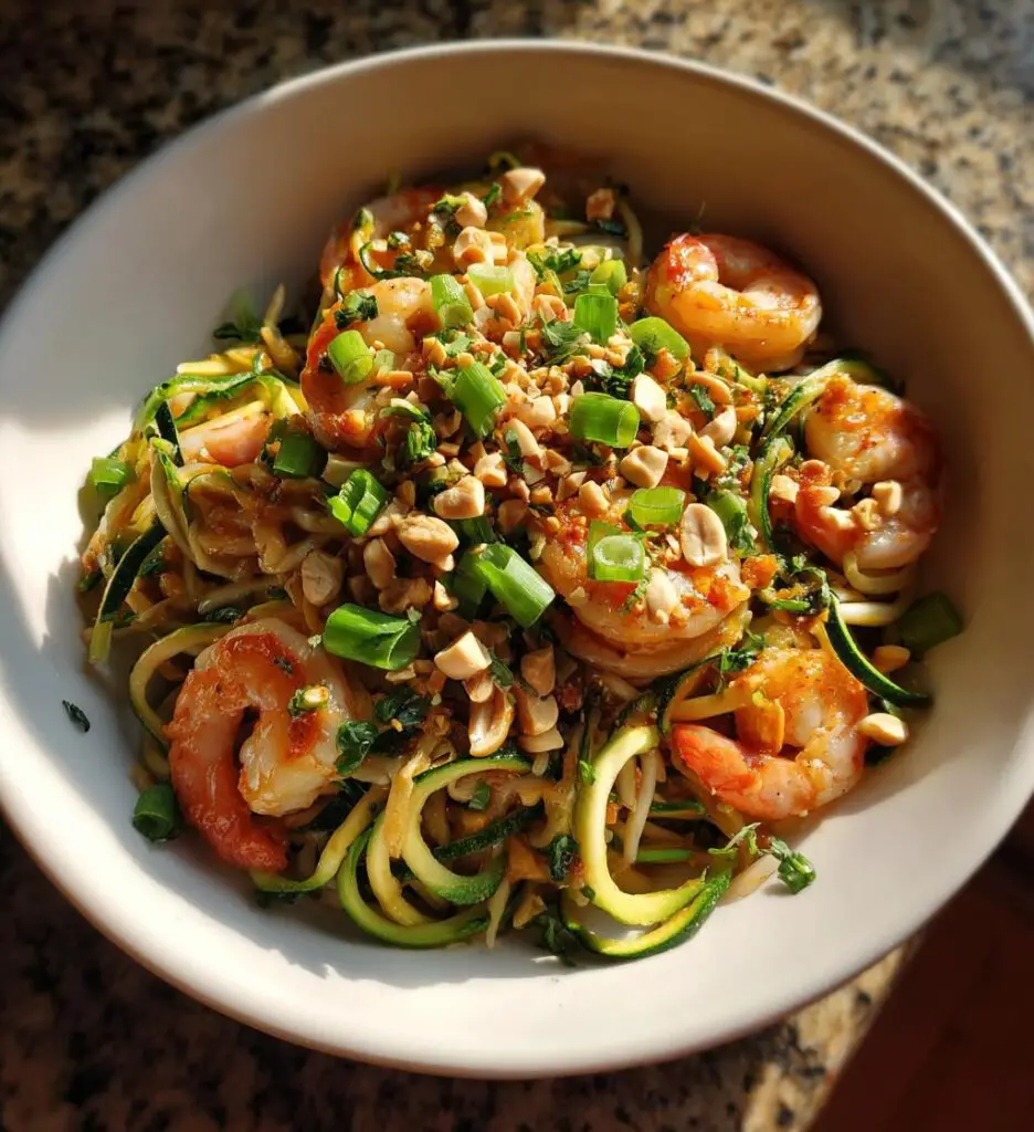 zucchini noodle pad thai with shrimp