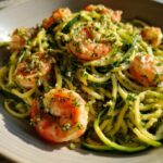 zucchini noodles with pesto and shrimp